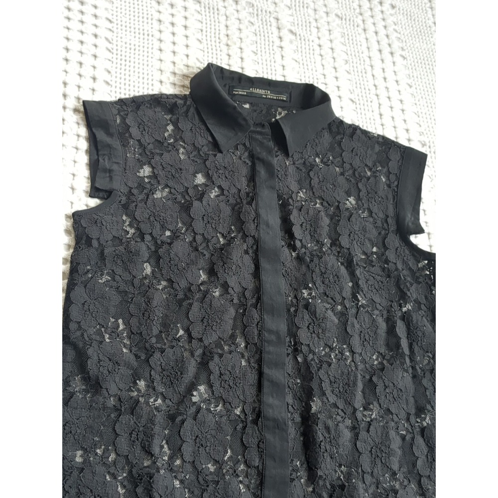 All Saints Nya Lace Floral Dress Goth Whimsigoth Fairy Sz 4 Black Mesh - Picture 5 of 11